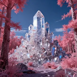 A crystal mountain in a spectral forest, infrared sky, digital art, artstationhq, by Charles Sheeler and Jordan Grimmer and Victor Mosquera