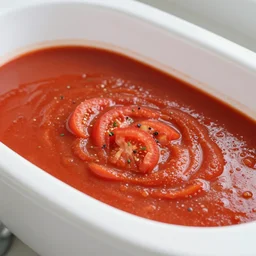 a white bathtub that is filled with tomato soup, focus on the soup seasonings