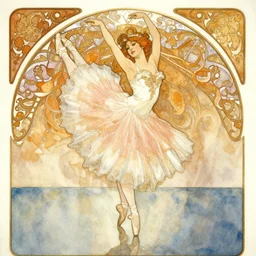 a hiper intricate watercolor of a beauty dancing balerina, reflexions, smooth, by william turner art, by greg rutowski, by alphonse mucha