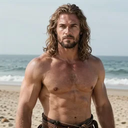jon snow on the beach, herculean, bulging muscular figure, beautiful gigachad, soft lighting, highly detailed face, sharp focus, artstation, sophie anderson, arnold armitage, loish, thomas kinkade