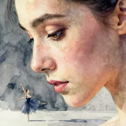 anime boyish natalie portman ballerina, close up nose, intricate watercolor painting by tim doyle, trending on pixiv