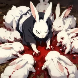very very aggressive bunnies thirsty for blood, injuries, beheaded bunnies, very red blood, blood, killing, grotesque, grotesque, assassin rabbit of caerbannog, makoto shinkai