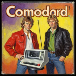 1 9 8 3 retro commodore 6 4 box art. keith david and roddy piper contra. artgerm. coherent. keith parkinson. oil on canvas