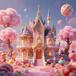 Magical enchanted mansion on a candy biome full of oddities made by genshin impact, cotton candy trees,  cinematic shot, intricate, ornate, photorealistic, ultra detailed, realistic, 100mm, photography, octane, high definition, depth of field, bokeh, 8k, artstation