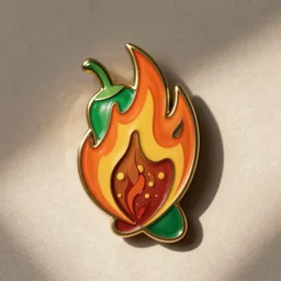 a retro vintage minimalistic fire flaming jalapeno enamel pin, hd, concept art