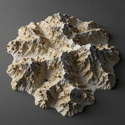 small topographical mountains, painted high angle view