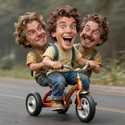hyper realistic absurd, silly, making insane faces, steve buscemi riding a tiny tricycle, painted by greg rutkowski, wlop, artgerm