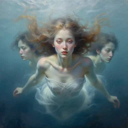 hyperdetailed underwater oil painting portrait of a spirit floating in mist. by greg rutkowski, highly detailed, digital painting, artstation, smooth, sharp focus illustration, artstation hq. intricate, elegant. art by wlop and artgerm and greg rutkowski, tom bagshaw, medium shot. dan mumford, tomokazu matsuyama, takato yamamoto