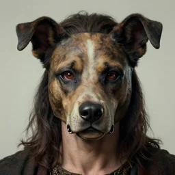 closeup portrait biblical daemonic christopher walken! in a dog mask, by mikhail vrubel, by peter elson, muted colors, extreme detail, trending on artstation, 8 k