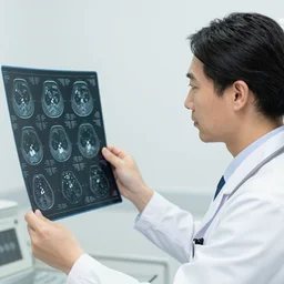 a doctor looking at a ct scan with glitter in it