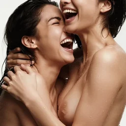 woman screaming with joy, closeup photograph of two abstract beautiful human bodies in a loving embrace, dripping wet, no face, highly detailed, hyperrealism