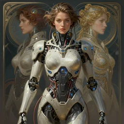 Symmetry!! portrait of cyborg, sci-fi armour, tech wear, cables, glowing lights!! sci-fi, intricate, elegant, highly detailed, digital painting, artstation, concept art, smooth, sharp focus, illustration, art by artgerm and greg rutkowski and alphonse mucha