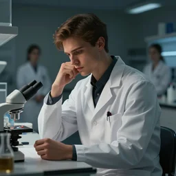 doctor in a lab, young, male, handsome, brooding, dark room, semi-realistic, soft light, detailed, elegant, artstation, digital art by furio tedeschi and charlie bowater and valentina remenar