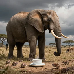 elephant having tea with mice