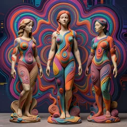 full body clay crafting of Emma Watson by Jean-Baptiste Carpeaux and Luo Li Rong and Michael James Talbot, all body, perfect symmetrical face, colorful, psychedelic psychedelic psychedelic  psychedelic acid colors, synthwave, in full growth, elegant, realistic, 8K, female full-skin figure, hyperrealism, subsurface scattering, raytracing, rim light, Octane Render, Redshift, Zbrush, complex psychedelic glitch background