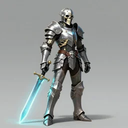 skeleton in body armor holding a glowing cutlass, video game concept art