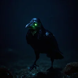 crow underwater, glow, horror, creepy