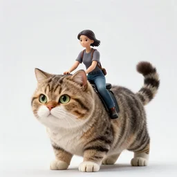 a person riding a large cat ; 9 0's professional color photograph