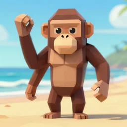 primate low polygon render of a man at the beach with a massive yam