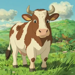 A cow in the style of studio ghibli, still