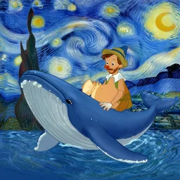 jonah inside stomach of the whale, scene from disney pinocchio, vincent van gogh