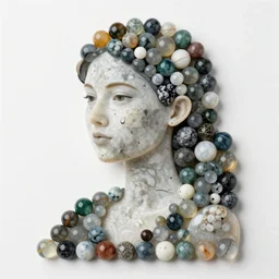 Image of a woman created out of marbles