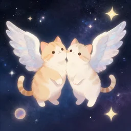 cute cats with angel wings, fantasy, cosmos, giles ward