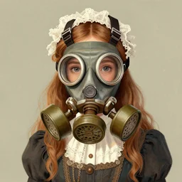 a cute victorian girl with gasmask, illustration, 8 k, by roby dwi antono, by mark ryden