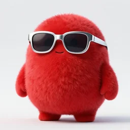 3 d render of completely red hairy friendly antropomorphic chubby cartoony creature wearing chrome shades, without nose, full body, in the style of pixar, simple, cute, white background, unreal engine 5, octane render, highly detailed hdr
