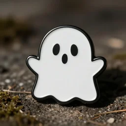 a retro minimalistic cute ghost emoji enamel pin, hd, concept art