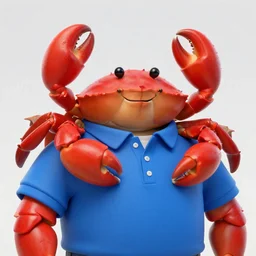 a handsome attractive anthropomorphic red crab wearing a blue polo shirt, trending on artstation