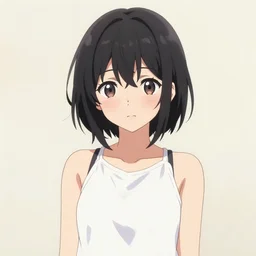 full upper-body portrait of a cute anime girl with short black hair, attractive female, key anime visual, trending on Pixiv