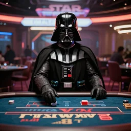 film still of Darth Vader gambling in Vegas in the new Star Wars movie, 4k