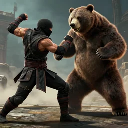Ninja fighting a bear, Mortal Kombat X screenshot