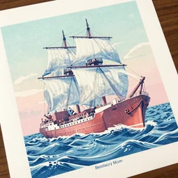 ship lost at sea, risograph, hyperrealism, intricate detailed, 8 k pastel colors, trending on artstation