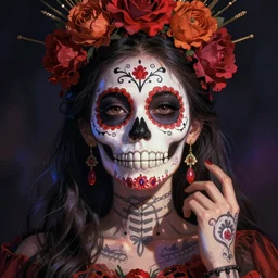 illustration of a sugar skull day of the dead girl, art by yuumei art
