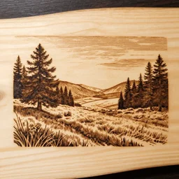 nature landscape pyrography, wood burning, pyrogravure
