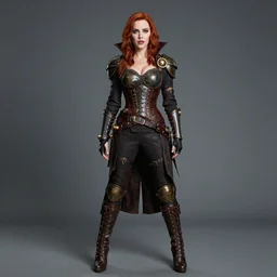 full body photo of christina hendricks as a steampunk vampire warrior