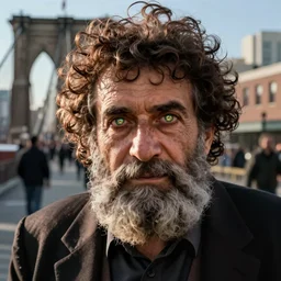 Fuji xt3 portrait of an old Jewish man with curly brown hair and sparkling eyes, Brooklyn, New York