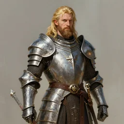 a beardless dwarven man, wearing plate armor, blonde hair parted to one side, cleric, dungeons and dragons, fantasy illustration, by jeff easley