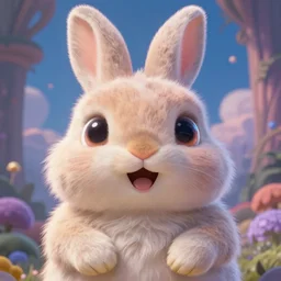 hyper realistic, a cute adorable happy masculine big chungus bunny rabbit anthropomorphic, inside a dreamscape, extremely large eyes, background painted by greg rutkowski, artgerm, soft lighting, analogous colors,