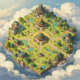 top - down handpainted rpg map of a temple in the clouds, by afternoon maps, trending on artstation