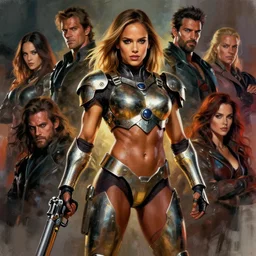 female bodybuilder jessica alba wearing metal gear armor holding gun dramatic lighting art by brandon anschutz by yoji shinkawa by richard schmid by greg rutkowski by sandra chevrier by jeremy lipking cinematic dramatic brush strokes background