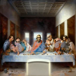 a beautiful painting cyberpunk robot the last supper, by salvador dali realistic oil painting