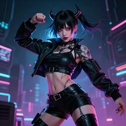 a portrait of a evil anime girl dancing techno - style, cyberpunk concept art, trending on artstation, highly detailed, intricate, sharp focus, digital art, 8 k