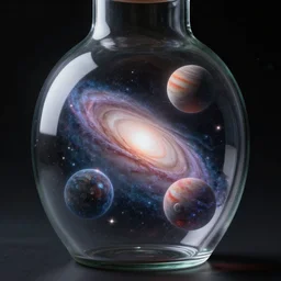 the galaxies and planets trapped inside a glass bottle