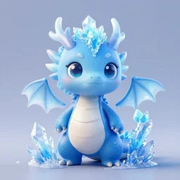a 3 d render of a cute, blue, female, anthropomorphic dragon with ice crystals growing off her portrait ]