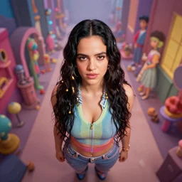 rosalia portrait, colorful, contrast, depth of field, 3 d scene, render, greg rutkowski, zabrocki, karlkka, jayison devadas, trending on artstation, 8 k, ultra wide angle, zenith view, pincushion lens effect