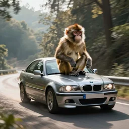 Macaque driving a BMW e46 vehicle