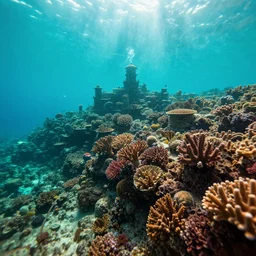 underwater landscape, beautiful, coral, underwater city : : deep sea : : 5 sunlight : : 1 dslr : : 1 turquoise : : 5 defocus : : - 0. 5